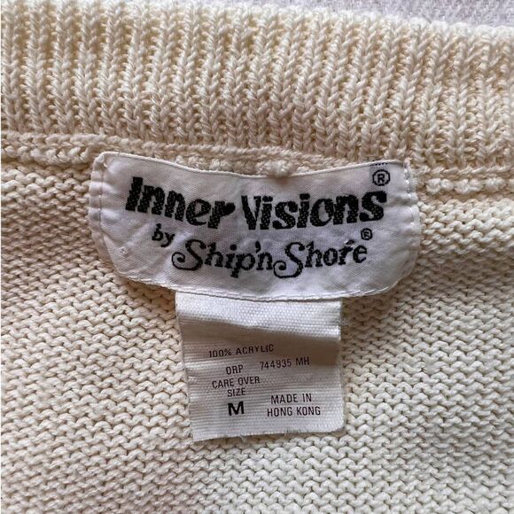 Vintage Inner Visions Cream/ Multicolored Argyle V-Neck Sweater Vest- M - Picture 3 of 9